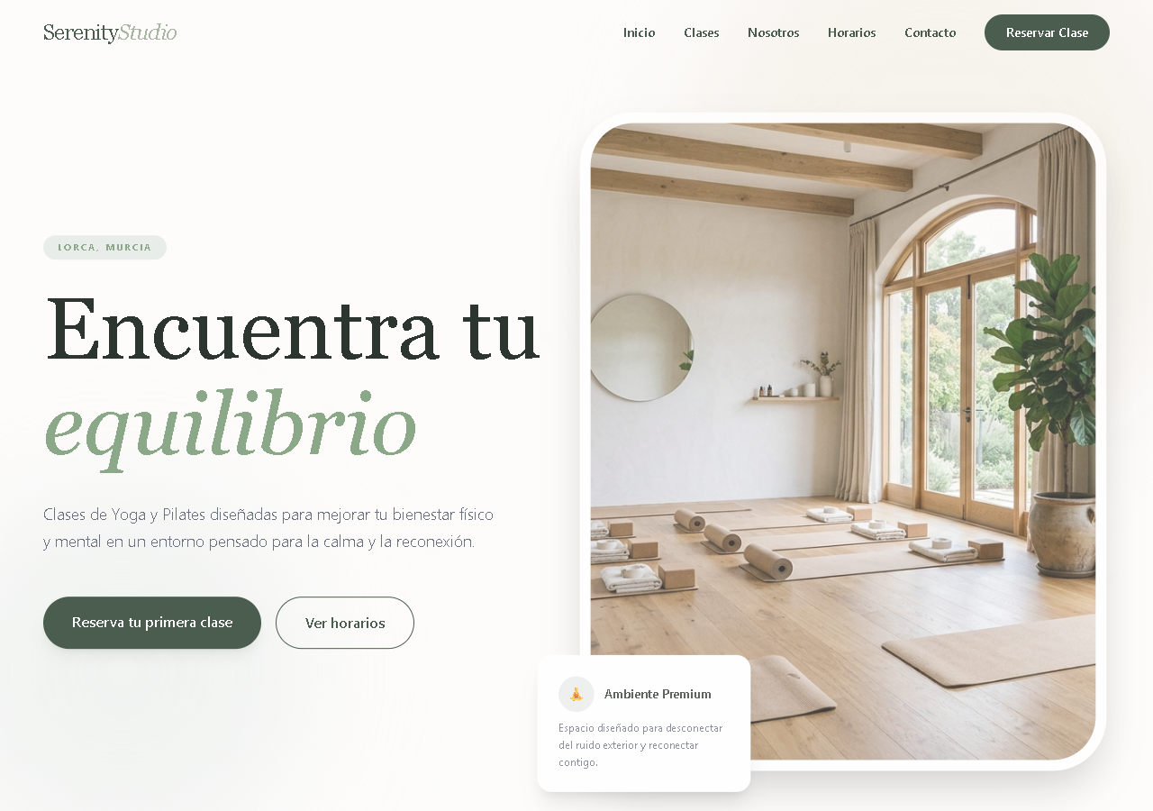 Diseño web de ejemplo para centro de yoga, pilates y meditación